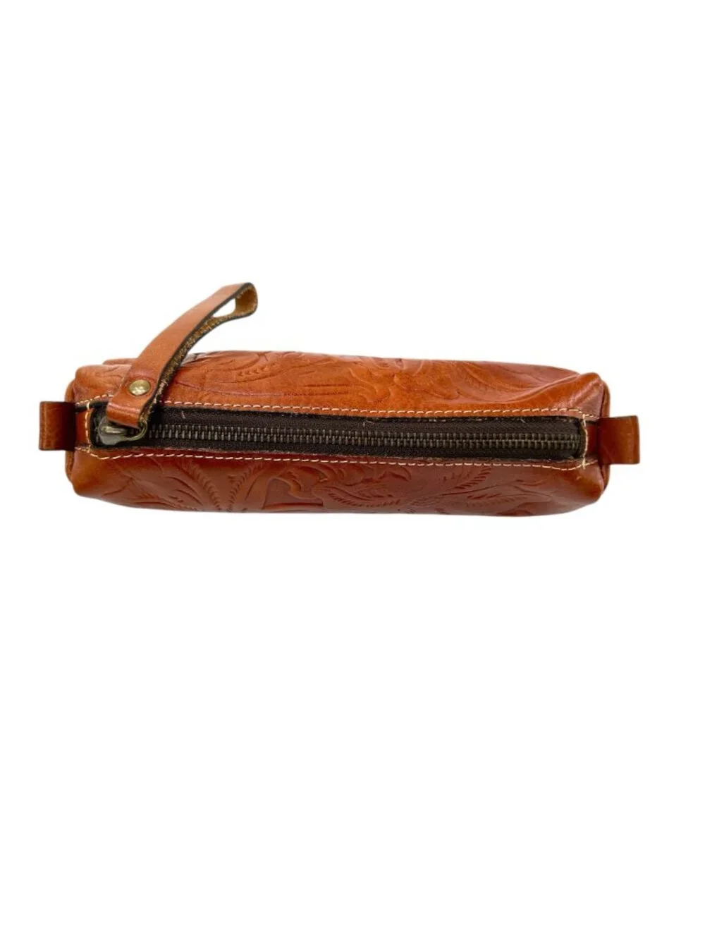 Patricia Nash Isla Oblong Embossed Leather Case Brown Tooled Leather